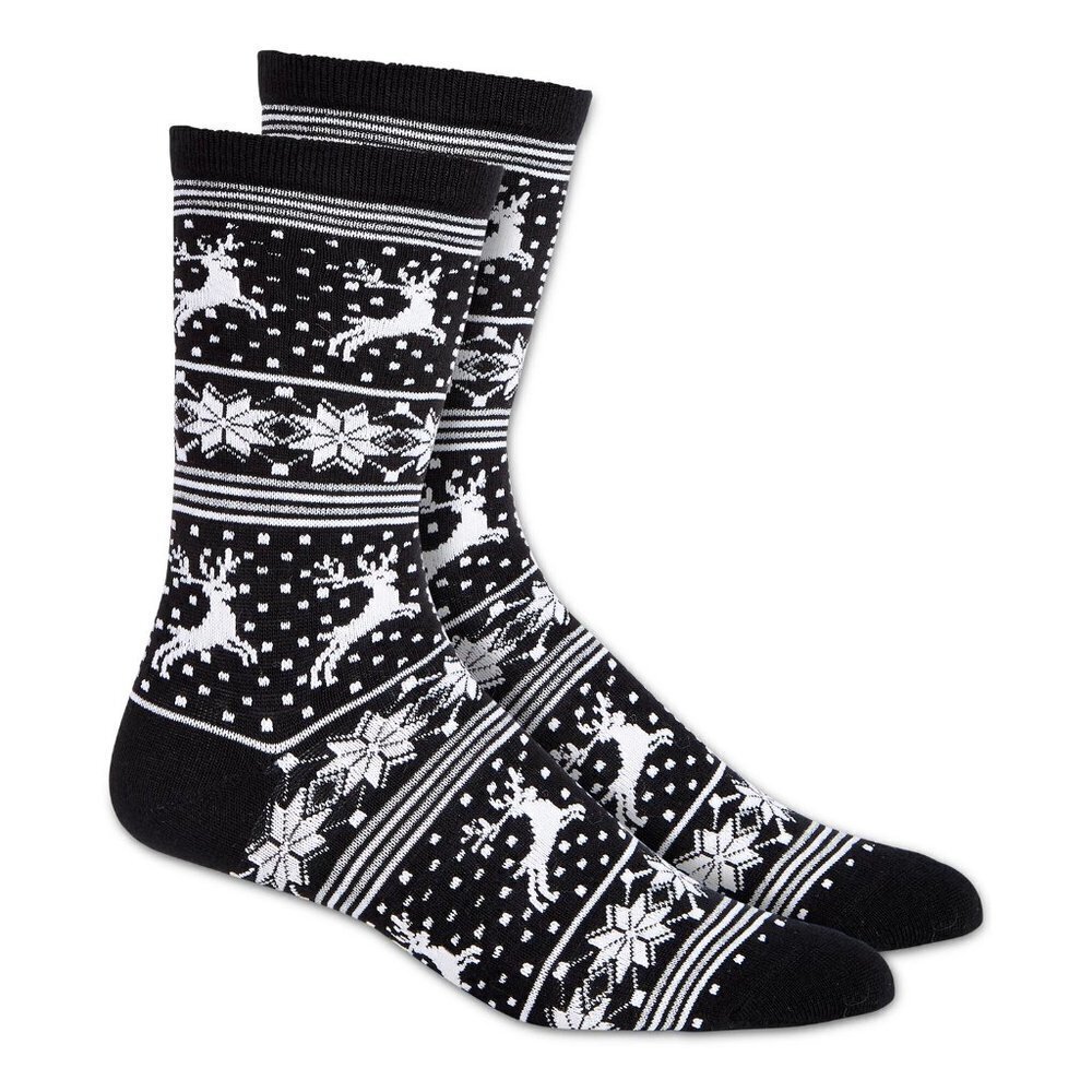 Charter Club Womens Size 9-11 Finland Isles Christmas Holiday Crew Socks Black